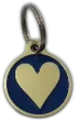 Blue Heart-shaped engraved dog tag with custom details on a UK dog collar