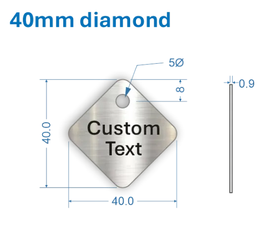 Picture of 40mm Diamond Customised Stainless Steel Valve Tags