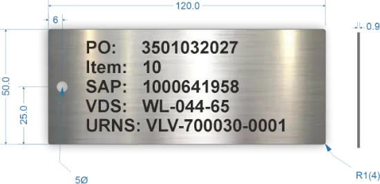 Picture of 120x50mm Rectangle Stainless Steel Valve Tags