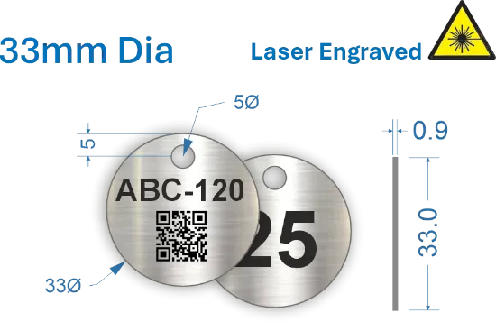 Picture of 33mm dia. Laser Engraved  Stainless Steel Valve Tags 