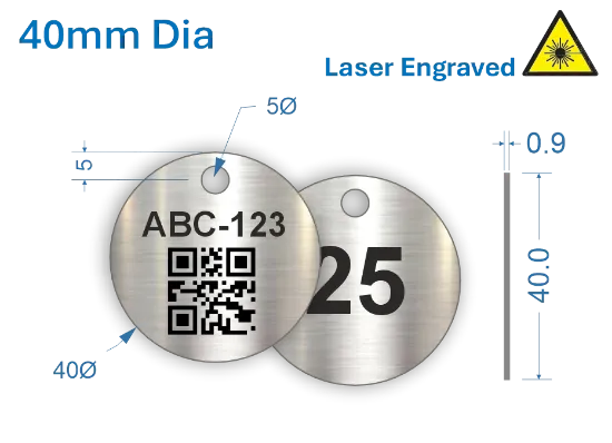 Picture of 40mm dia. Laser Engraved  Stainless Steel Valve Tags