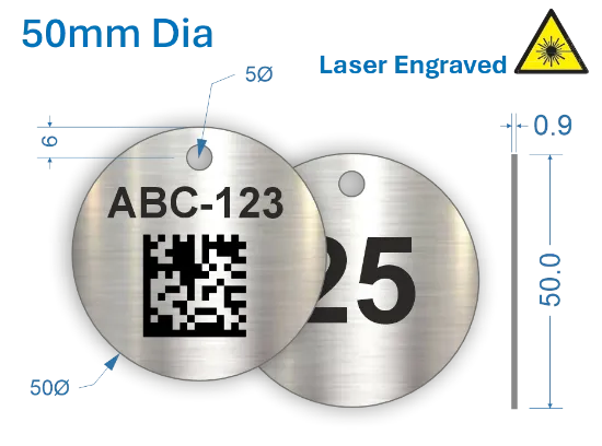 Picture of 50mm dia. Laser Engraved  Stainless Steel Valve Tags