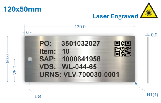 Picture of 120x50mm Laser Engraved  Stainless Steel Valve Tags