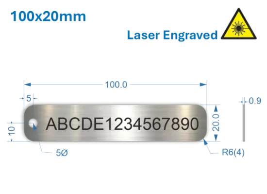 Picture of 100x20mm Laser Engraved  Stainless Steel Valve Tags 